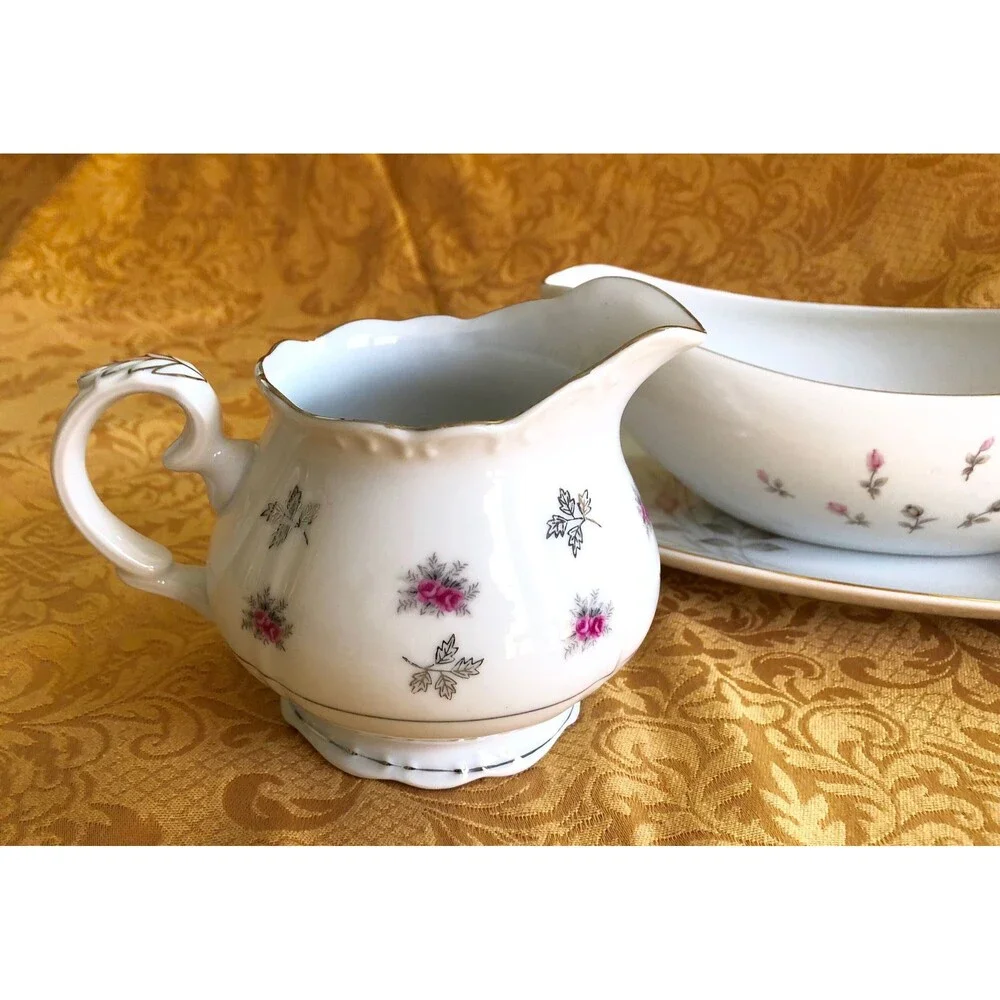 Vintage Mismatched China Hostess Set, Pink Roses, Sango and Fine China of Japan